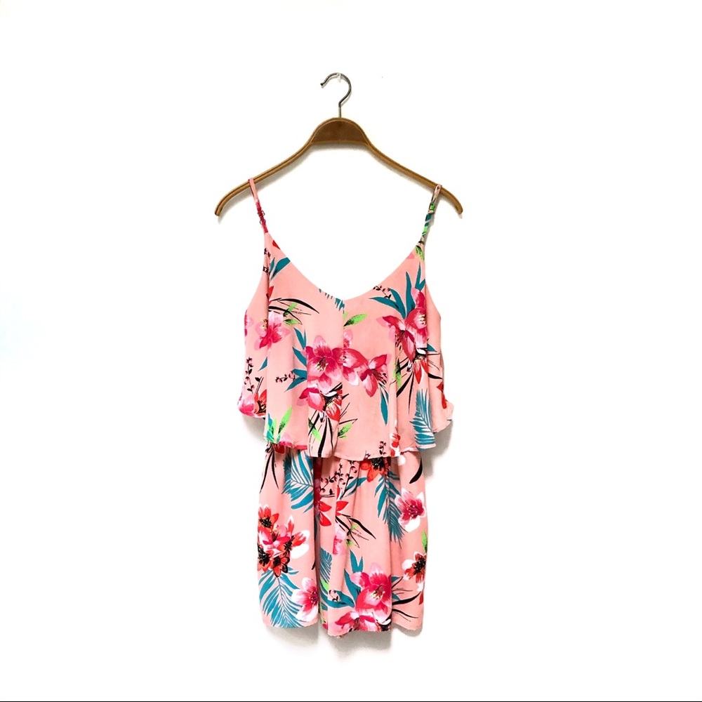 Neon pink floral romper